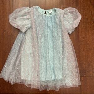Huxbaby Girl’s Beautiful Sheer Floral Overlay Dress, Multicolored, Size 5